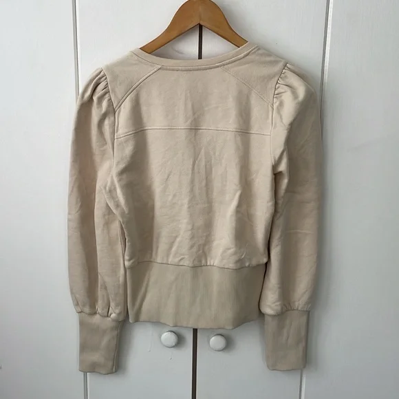 Me+Em Sweatshirt. Cream. Puff sleeves v neck size Medium - Picture 4 of 10